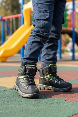 Ayakmod Siyah Gri Polarlı Kaymaz Unisex Çocuk Outdoor Bot 2301 F Siyah - Gri
