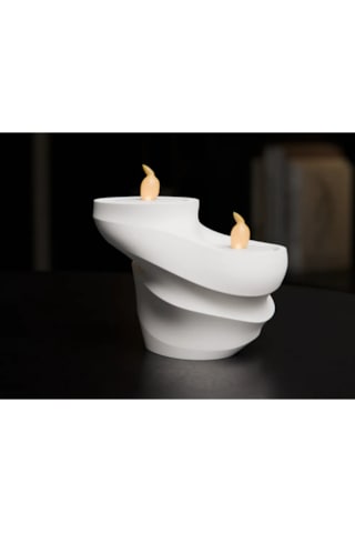 Dekoratif İkili Mumluk - Tealight Led Mum Uyumlu Modern Basamaklı Ev Aksesuarı Hediyelik Obje Antrasit - Beyaz