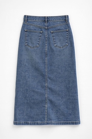 Blue White Önden Düğmeli Yüksek Bel Uzun Mavi Denim Etek