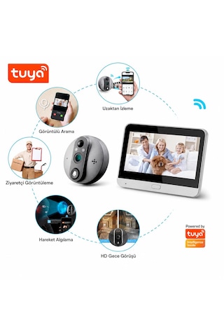 Cmr101 Kapı Zilli Kameramı Ekranlı Güvenlik Kamerası 1080p 2mp Full Hd Görüntü 4.3 İnç Ekran Wifi Akıllı Kapı Kamerası 4.3" Ekran 1080p Hd Görüntülü Kapı Dürbünü Pır Sensörlü