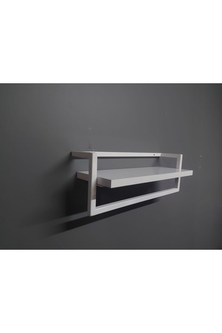 lyla concept Defne Banyo Ahşap Raflı Beyaz Metal Havlu, Şal Askılık Beyaz Raf Beyaz