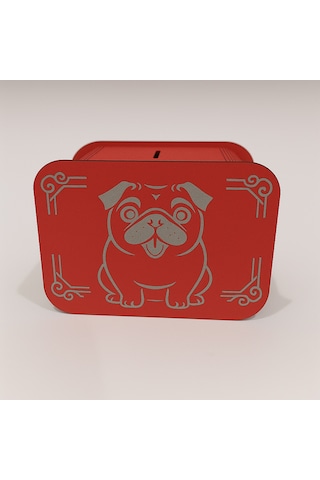 Köpek Kumbara - Ağaç İşleme -ceviz Ağacı-kırmızı