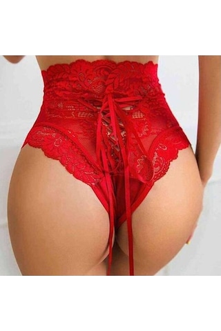 Merry See Yüksek Bel Dantel Külot Kırmızı