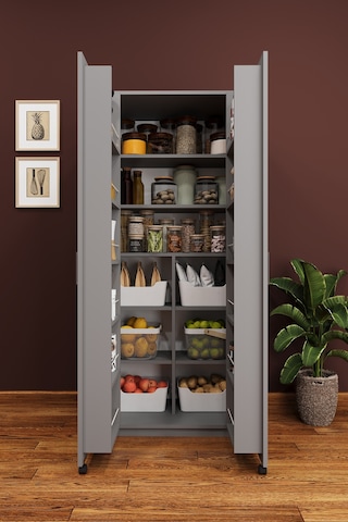Lüks 2 Kapılı Çok Amaçlı Kiler Dolabı %100 Mdf Erzak Organizer Mutfak Dolabı Mk06 Gri