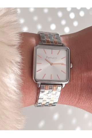 Ferrucci Fcf32786 Kare Kadran Çelik Kordon Vintage Model Kadın Kol Saati Gümüş