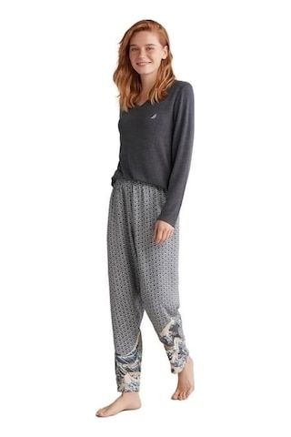 Nautıca W618 Kadın Patlı V Yaka Uzun Kollu Pijama Takımı İndigo