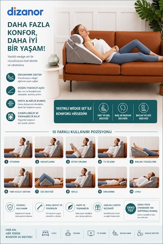 Liferest 10 Kullanımlı Konfor Yastığı, Ayarlanabilir Wedge Destek Minderi -