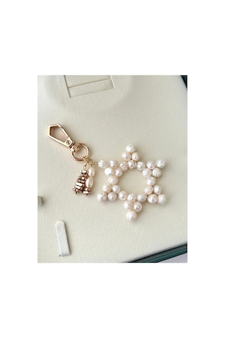 Gerçek İnci Çanta Süsü & Anahtarlık Vip Özel Şık Hediye Beyaz Beyaz