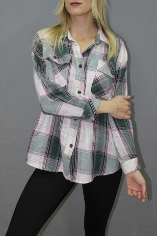 Saklımoda Oversize Ekose Gömlek Yeşil - 4686.140 Çok Renkli