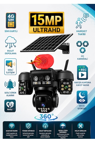 Linadex Lx-344 Solar 4g Solar Panelli 3 Kameralı Hd Güvenlik Kamerası