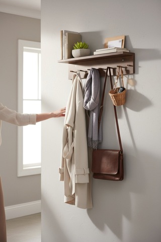 Ahşap Askılık Raflı 70x14 Ve 50x14 Mutfak, Antre, Banyo, Ofis, Mağaza, Çocuk Ve Yatak Odası Ceviz