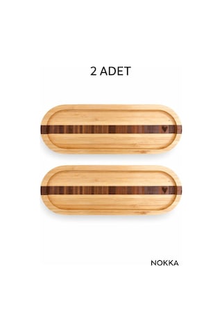 2 Adet Bambu Kalp Desenli Oval Sunum Tabağı 25,5 X 9,5 Cm Renksiz