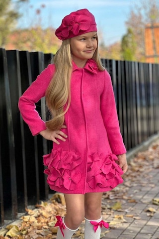 Riccotarz Kız Çocuk Yakası Taş Ve Yonca Detaylı Çıtçıt Düğmeli Fuşya Kaşe Fuşya