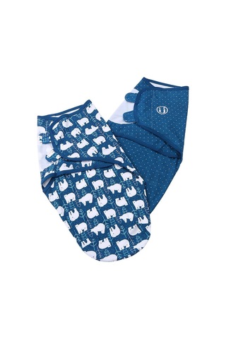 İnsular Bebek Kundak Şal Battaniye 2'li Paket Yumuşak Pamuklu Karikatür Desenli Koyu Mavi