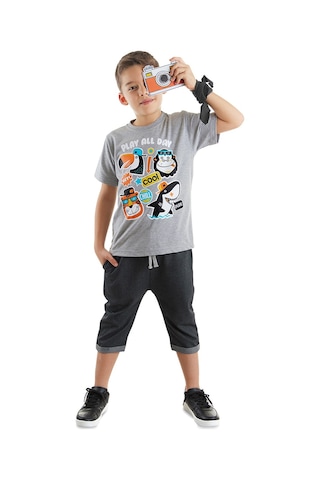 Denokids Mshb&g Cool Animals Erkek Çocuk T-shirt Kapri Şort Takım Çok Renkli