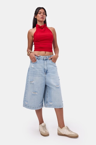 it's basic Kadın Kot Rengi 12s6-3 Tasarım Baggy Bermuda Denim Şort Çok Renkli