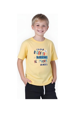 Panios Kids Brooklyn Strong Baskılı Erkek Çocuk Kısa Kollu T-shirt Sarı