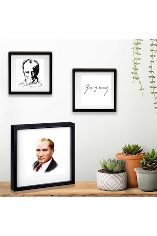 Mustafa Kemal Atatürk Tasarımlı Yapışkanlı Sök Tak Paspartulu Pola 3 'lü Çerçeve