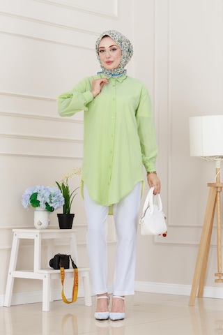 Sevitli Göğüsü Taş Detaylı Oversize Tunik-sarı-5230 Sarı