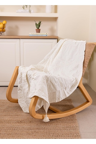 The Mia Throw Koltuk Şalı Püsküllü Krem 170x130 Krem