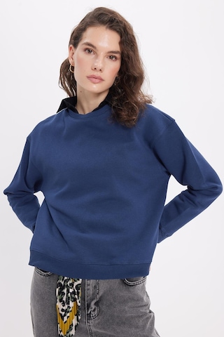 Tudors Kadın Oversize Geniş Kesim Pamuklu Bisiklet Yaka Lacivert Sweatshirt-39926 Lacivert