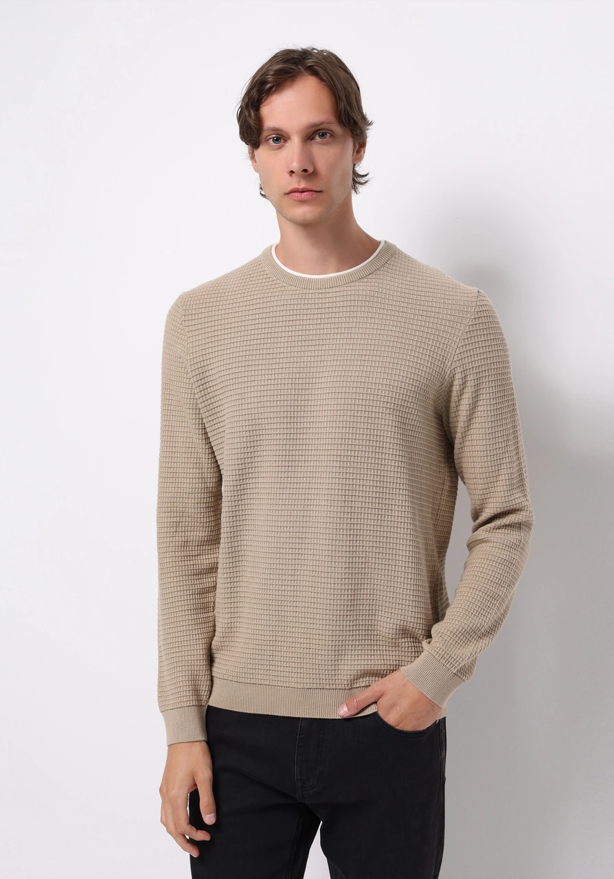 Colin's Colins Regular Fit Yuvarlak Yaka Jakarlı Erkek Bej Kazak Cl1076734 Q1.v2 Beı Bej