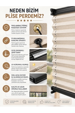 Tül Serisi Plise Perde Açık Gri Kumaş + Gri Profil Kasa Cam Balkon Perdesi