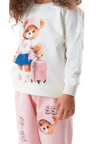 Kız Çocuk Ayıcık Yazı Desenli Ekru Renk Eşofman Takımı