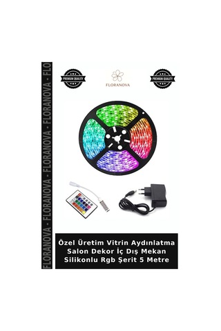Özel Üretim Vitrin Aydınlatma Salon Dekor İç Dış Mekan Silikonlu Rgb Şerit 5 Metre Çok Renkli Rgb