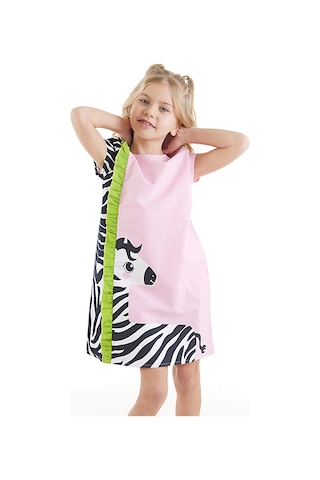 Denokids Fırfırlı Zebra Kız Çocuk Pembe Elbise Pembe
