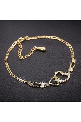 Altın Moda Çift Kalp Halhal Bilezik Kadın Altın Renk Bilezik Düğün Nişan Takı Hediyeler Altın