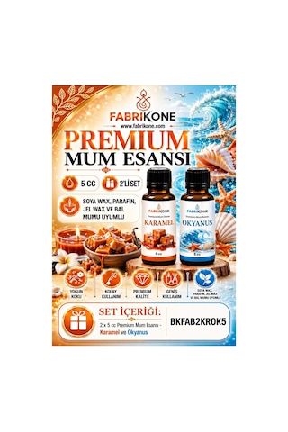 Premium Mum Esansı 5 Cc 2'li Set - Karamel, Okyanus - Soya Wax, Parafin, Jel Wax Ve Bal Mumu Uyumlu Bkfab2krok5 Karışık