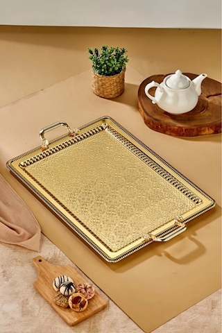 Cooker Gold Renk Dikdörtgen Metal Tepsi 60x40 Cm