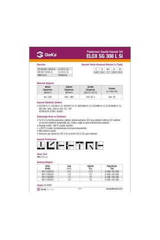 Geka Elox Sg 308 Lsi Mig Gazaltı Kaynak Teli 0 8 Mm 12,5 Kg