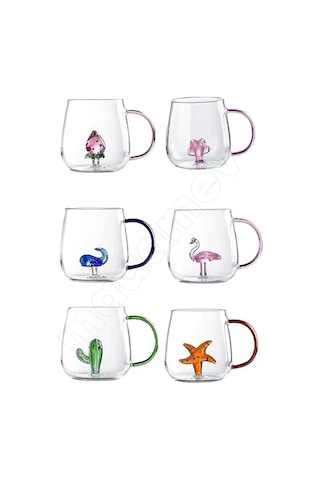 2'li Figürlü Cam Bardak 3d Sevimli Karikatürler Bardağı Kawaii Renkli Kulplu Sunum Fincanı 350 Ml.