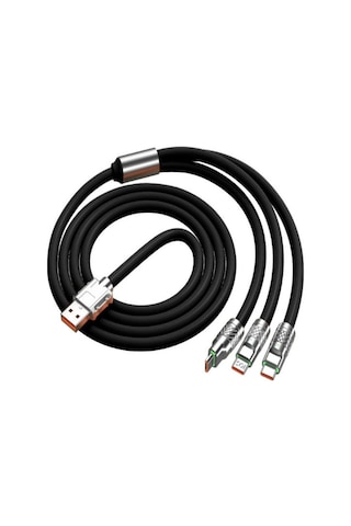 Valkyrie 120W-A 6A 3in1 Usb To Type-c - Lightning - Micro Sıvı Silikon Data Hızlı Şarj Kablosu Siyah