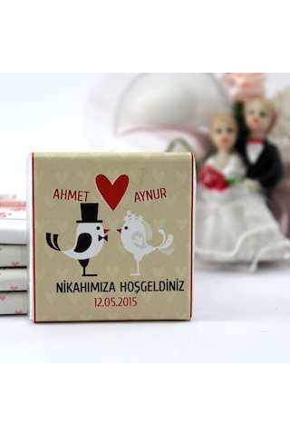 Dark Brown Nikah Çikolatası Kişiselleştirilebilir El Yapımı Madlen Çikolata NKK23 48 Adet