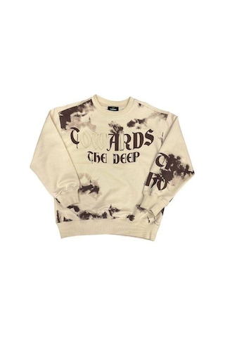 Erkek Çocuk Batik Desenli Coward Yazılı Sweatshirt-14847 Bej