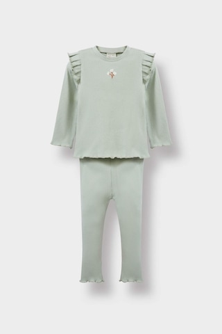 Defacto Kız Bebek 2li Takım Çiçekli Uzun Kollu Fitilli Kaşkorse Tişört Tayt Y1122a225augn1123 Yeşil