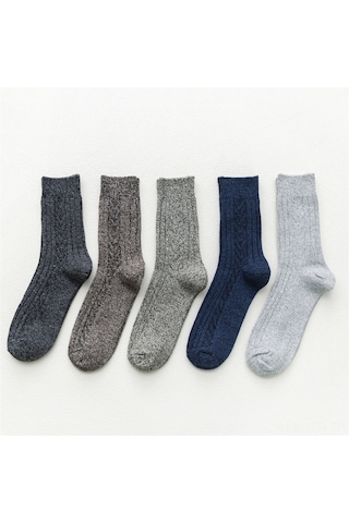 Geeroyoo Kışlık Kalın Yünlü Erkek Kadın Çorapları, Isı Sağlama, Nem Emici, Orta Boy, Dayanıklı, 5 Renk Rastgele, Tek Adet Siyah