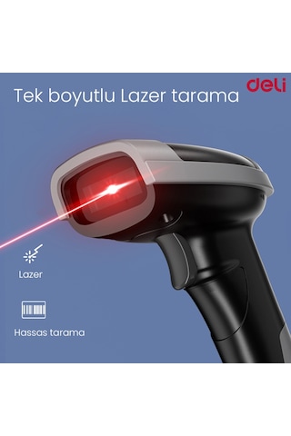 Delı 1d Lazer Barkod Okuyucu Usb Kablolu Hızlı Tarama El Tipi Scanner