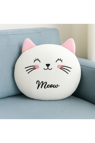 Sevimli Peluş Kedi Yastık 30 Cm Yumuşak Dekoratif Meow Tasarım Yastık Beyaz
