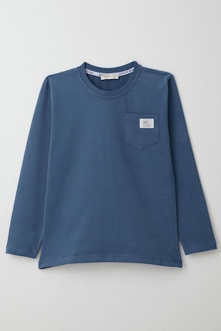 Breeze Erkek Çocuk Uzun Kollu Tişört Cool Yazı Armalı Cepli 4-8 Yaş, İndigo Indigo