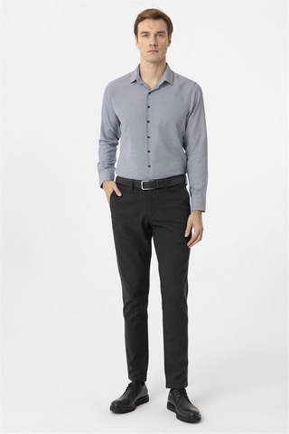 Süvari Lacivert Slim Fit Armürlü Klasik Yaka Gömlek-34380 Lacivert