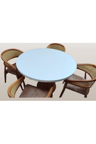 Masa Anıt 120 Cm Hasır Sandalye Takım Model Mdf Tabla Beyaz Renk El Yapım