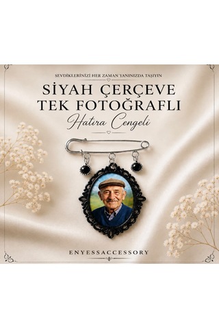 Kişiye Özel 1 Fotoğraflı Siyah Çerçeve Hatıra Çengeli - Siyah Çerçeveli Anı Çengeli