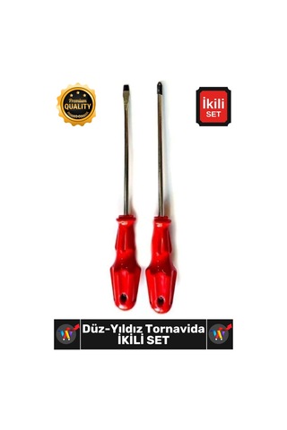 Tornavida Profesyonel Dayanıklı 5x100 Mm Uçlu Pratik Ev Tipi Sağlam Düz Yıldız Tornavida İkili Set