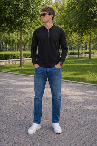Alexandergardi Hakim Yaka Yarım Fermuarlı Erkek Sweatshirt Siyah