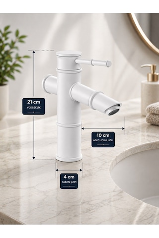 Viosa Premium Bambu Beyaz Banyo Lavabo Bataryası Çeşmesi Musluğu Modern Musluk Siyah