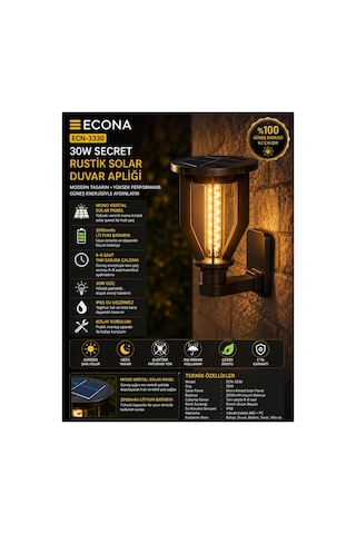 30w Rustik Solar Bahçe Lambası,güneş Enerjili Duvar Bahçe Lambası, Solar Aydınlatma, Bahçe Armatür, Dış Mekan Led Aydınlatma, Enerji Tasarruflu Lamba, Set Üstü Bahçe Lambası,